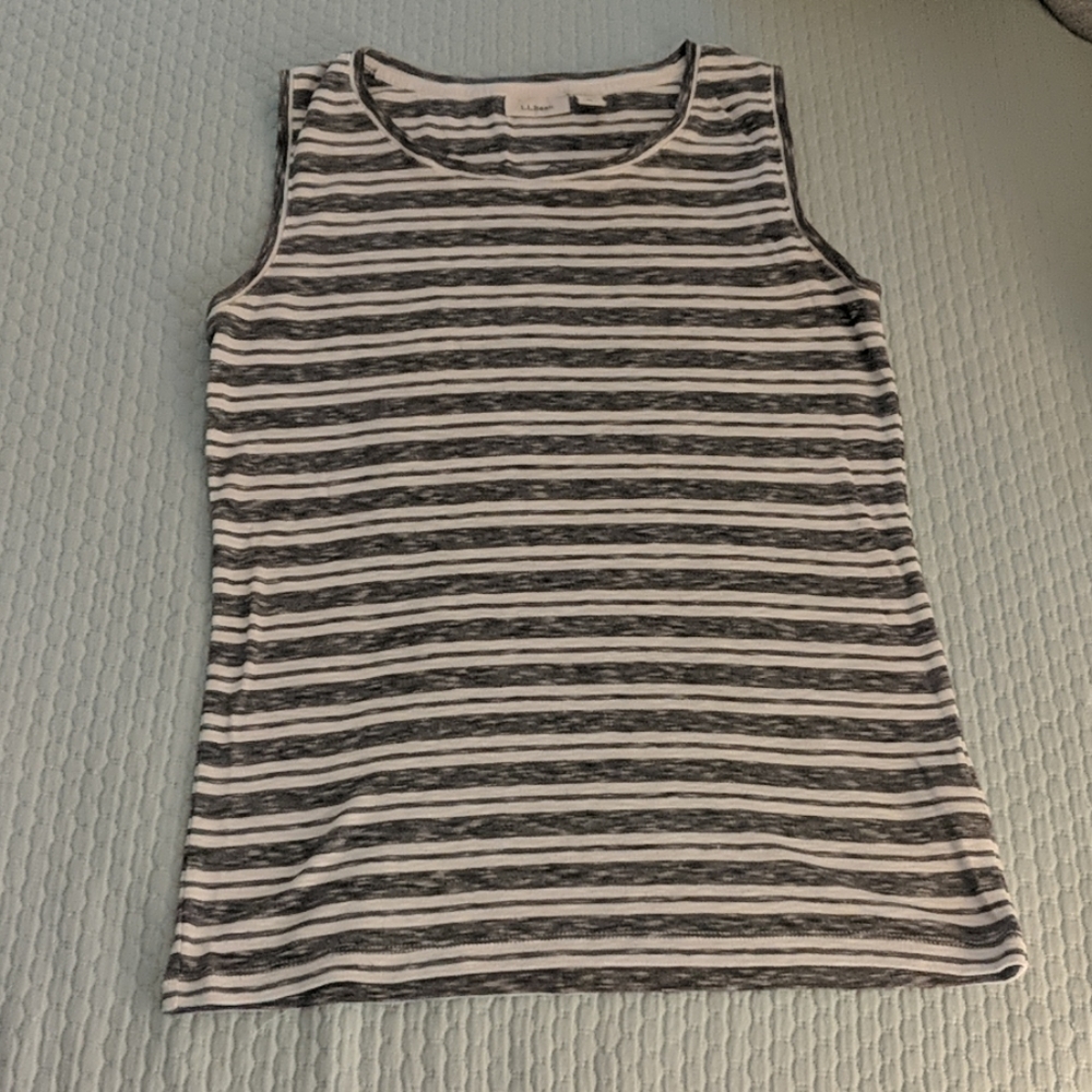 L.L. Bean Women's Striped Tank Top in White and Gray